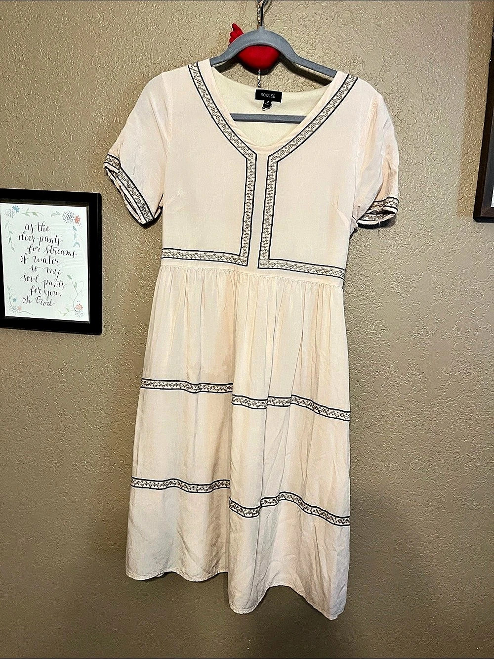 Roolee Cream Embroidered Trim Midi Dress